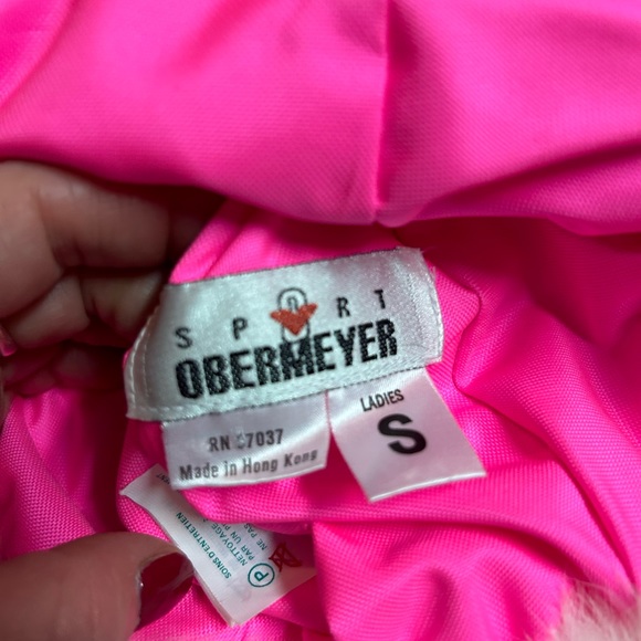 VINTAGE 80s 90s Pink Hat Gloves Set Ski Hot Pink Rabbit Fur Leather Aprés winter - Picture 3 of 9